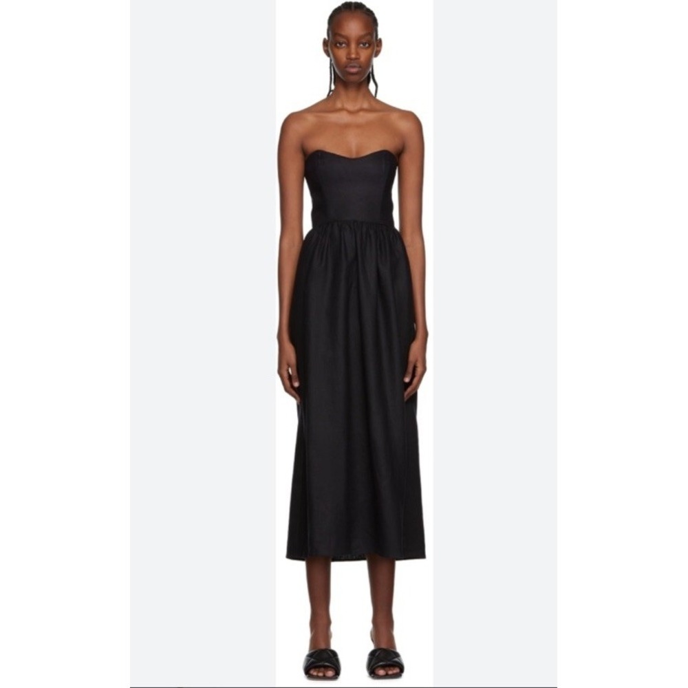 Reformation Fettuccine Maxi Size 12 Dress 100% LINEN Black Strapless